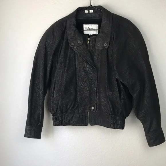 Wilsons Leather - VINTAGE Black Cheetah Print Bomber Jacket - Picture 2 of 14